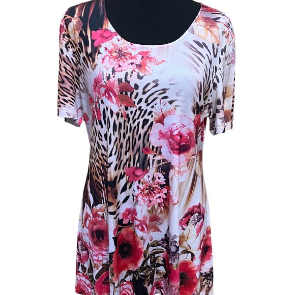 Blue Mood (M) Floral Leapoard Print casual rayon Top - Picture 10 of 10